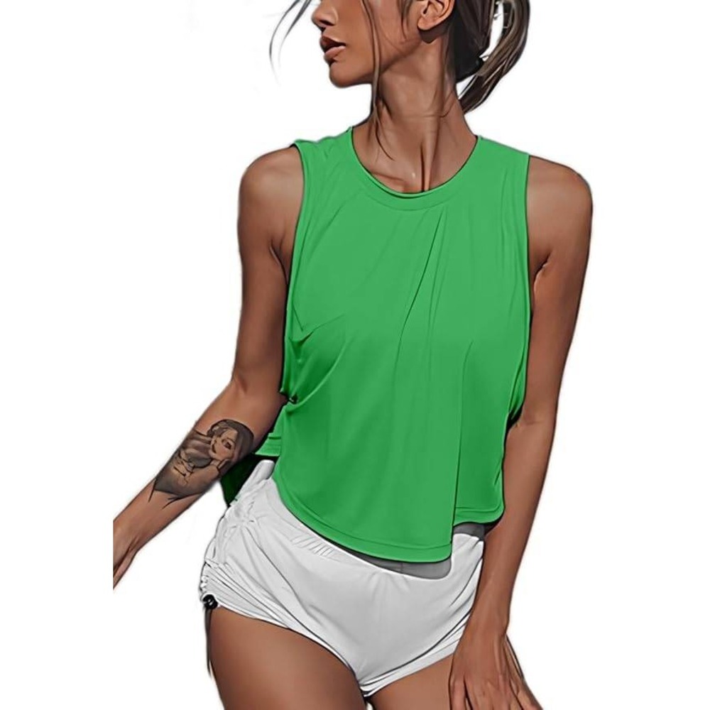 MSRP $21 Sanutch Women's M High Neck Athletic Top Workout Tank Top Cropped Muscl